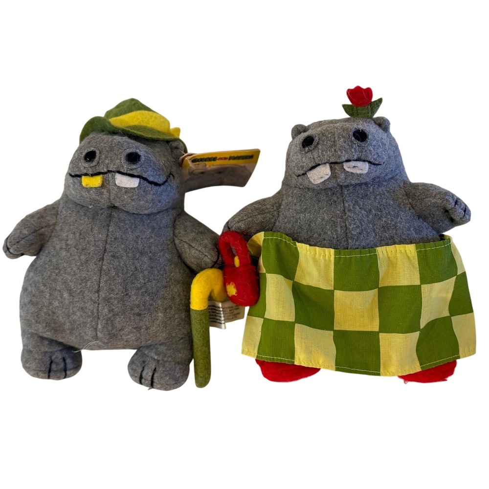 Vintage George and Martha Hippo Plush Set Crocodile Creek James Marshall Gray